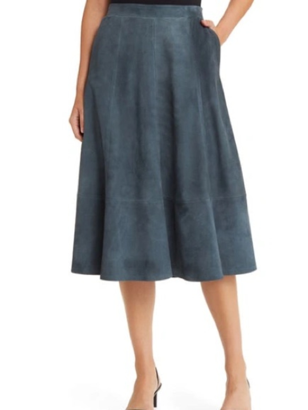 NWT Kobi Halperin Amanda Suede A-Line Midi Skirt in Sea Moss Size 0